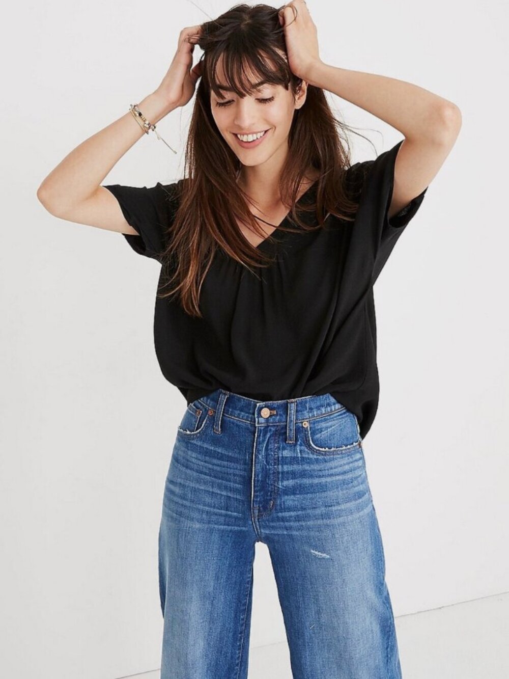Madewell Rhyme Top Black Small Relaxed Fit Short Sleeve